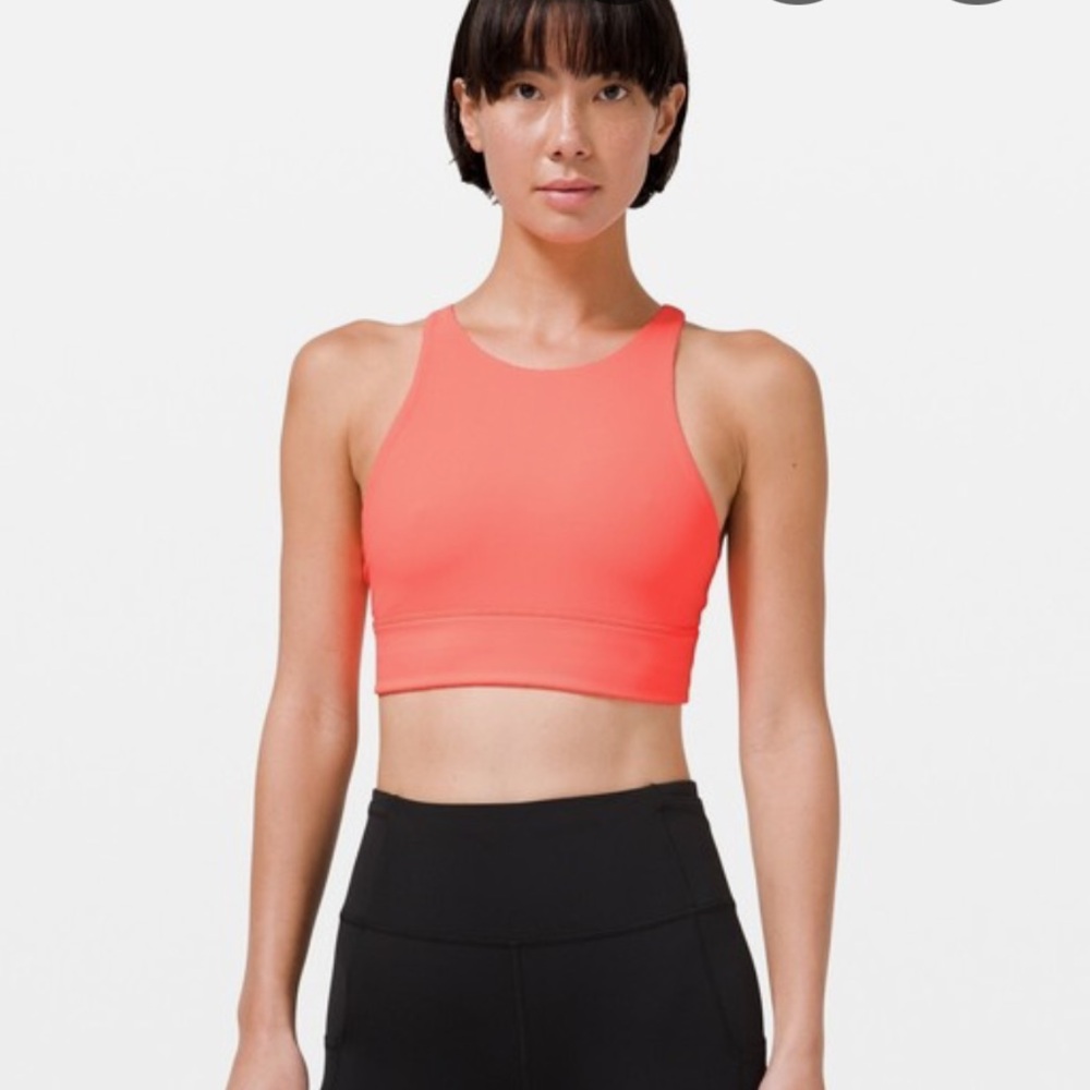 lululemon energy bra high neck longline ribbed —  color “sunset”